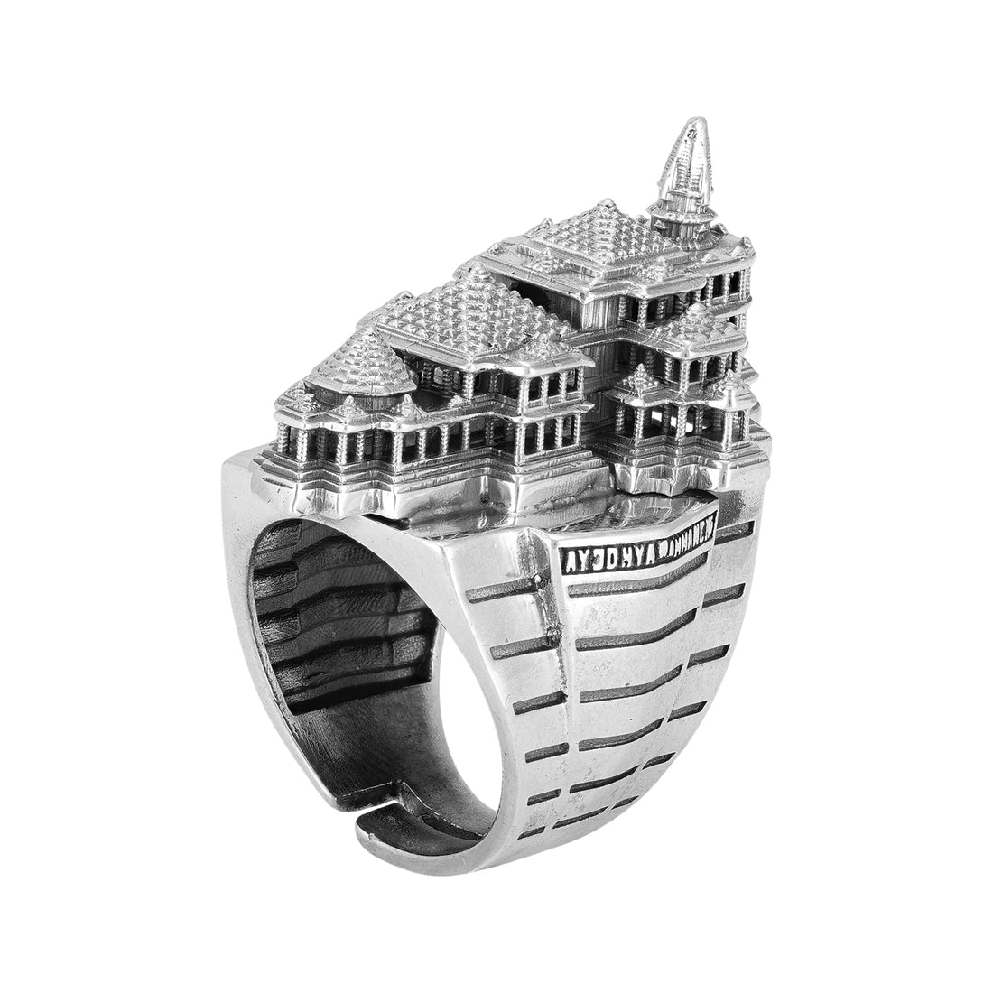 925 Sterling Silver Ayodhya Ram Mandir Heritage Architectural Temple Ring for Men