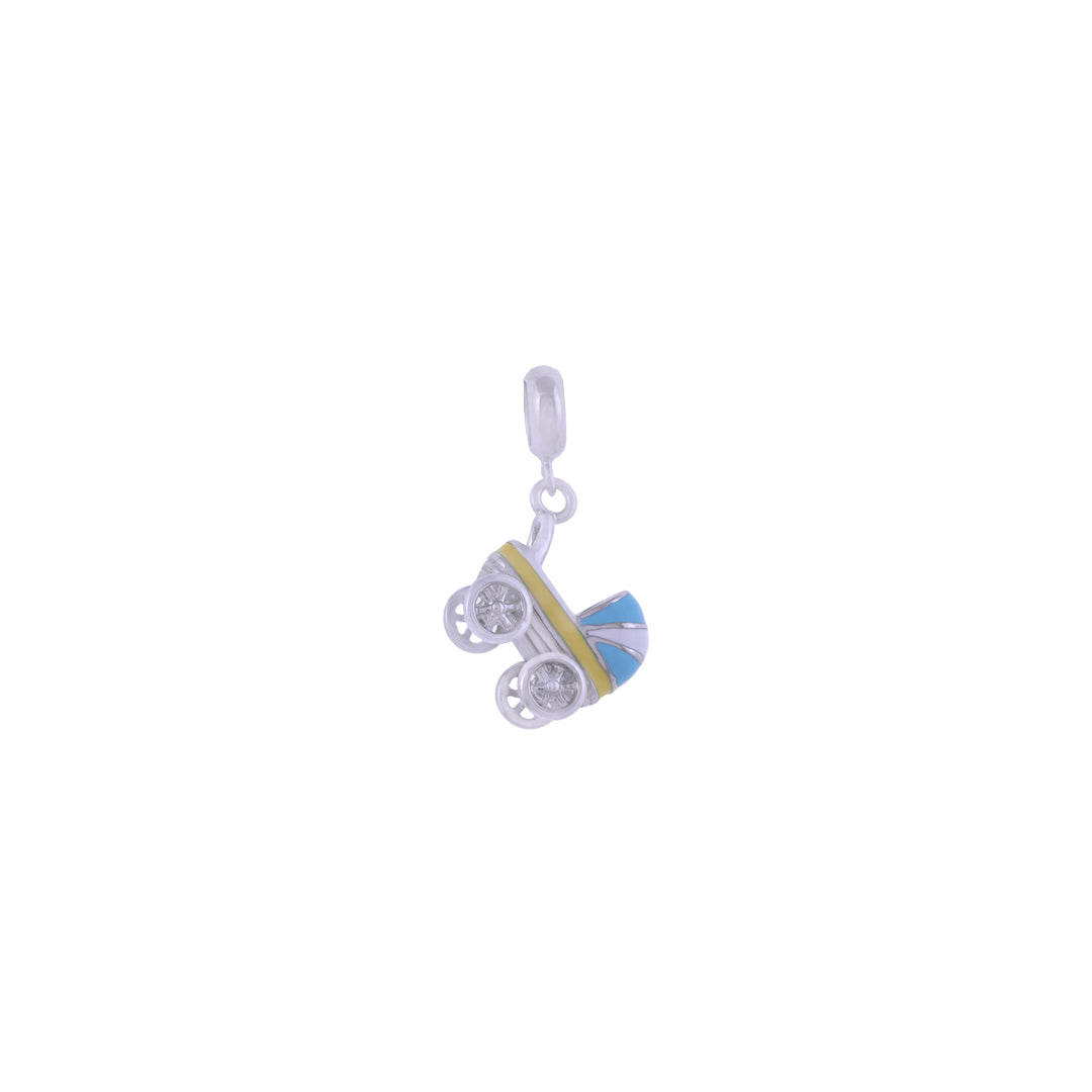 925 Sterling Silver Baby Stroller Rhodium Plated Pendant For Kids