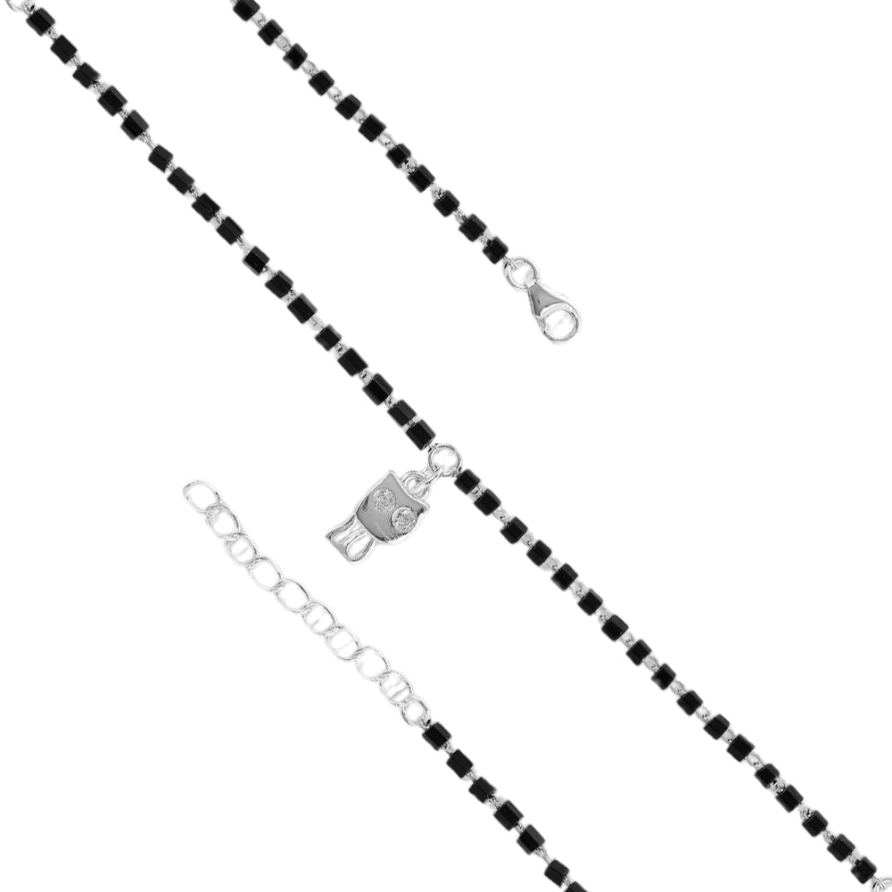 925 Sterling Silver Black Beads Cat Charm Drop Bracelets For Kids