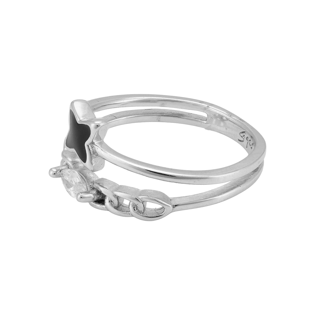 925 Sterling Silver Black Butterfly Cutout Chain Ring for Women