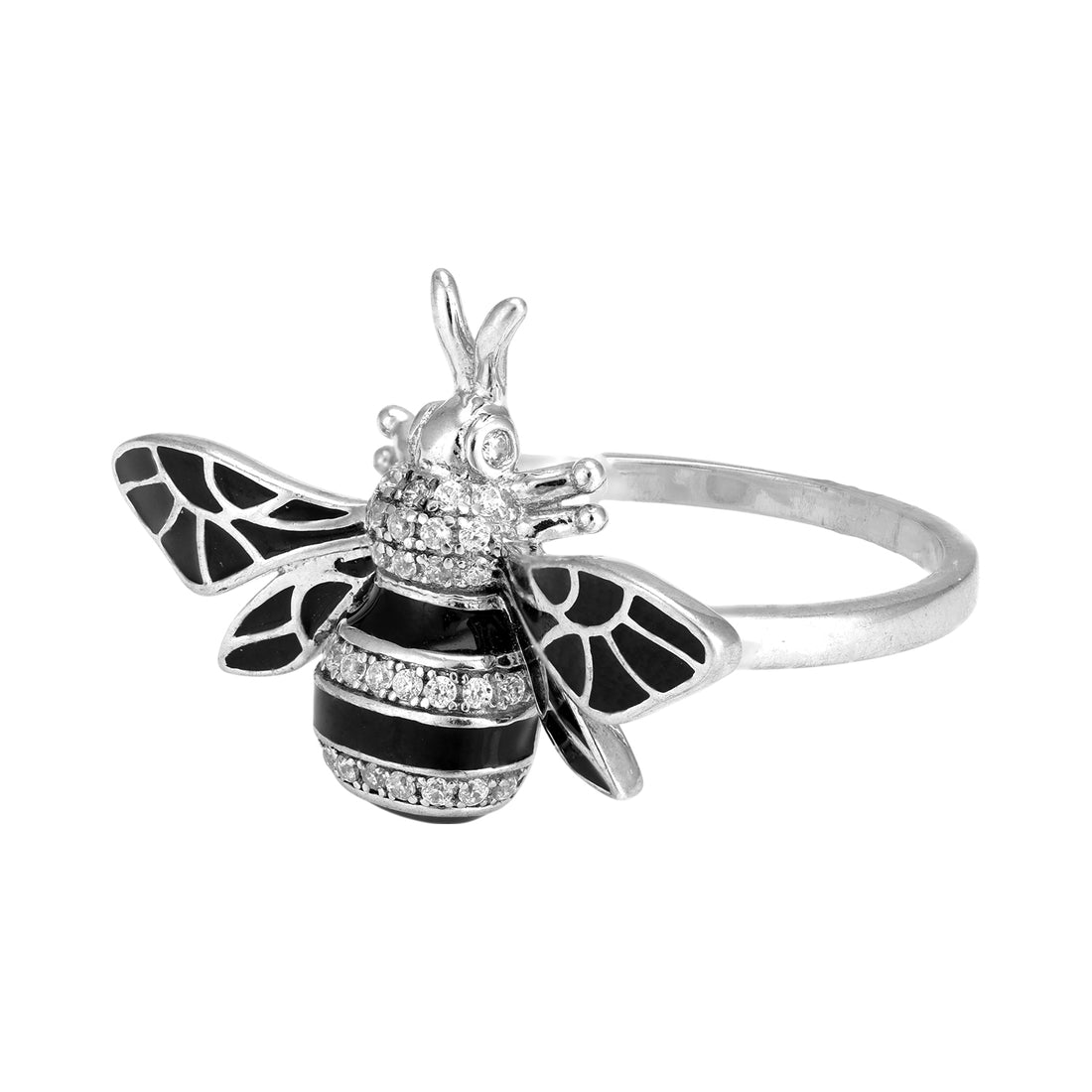 925 Sterling Silver Black Honey Queen Bee Shine Ring