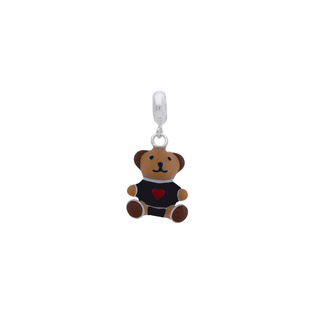 925 Sterling Silver Black Teddy Bear Rhodium Plated Pendant For Kids