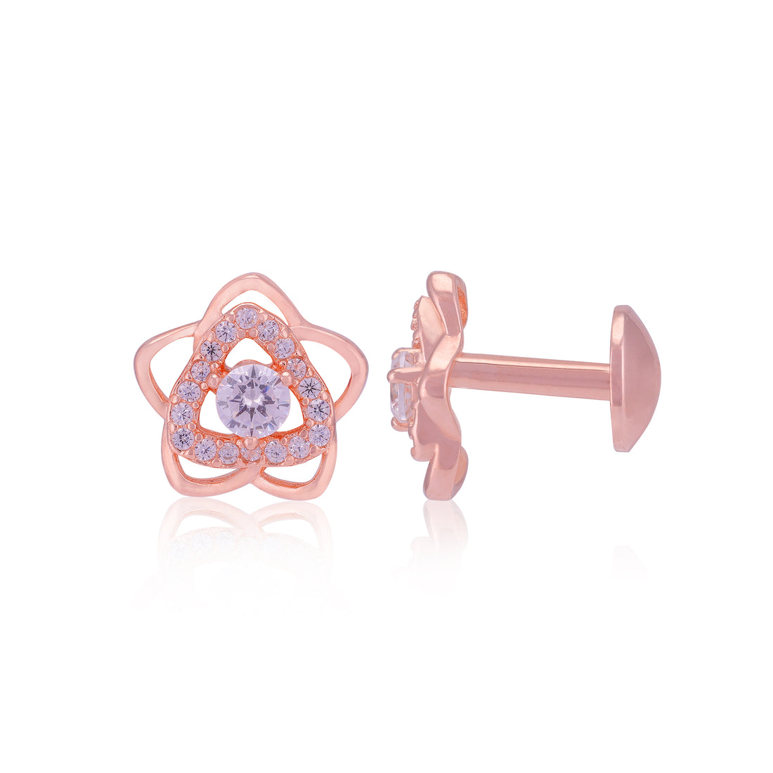 925 Sterling Silver Bloom Flower Triangle Shaped Earring For Women