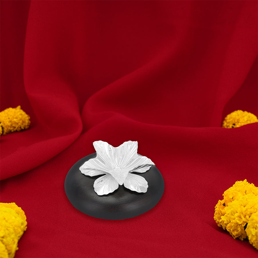 925 Sterling Silver Blooming Lamp With Rosewood Base For Pooja