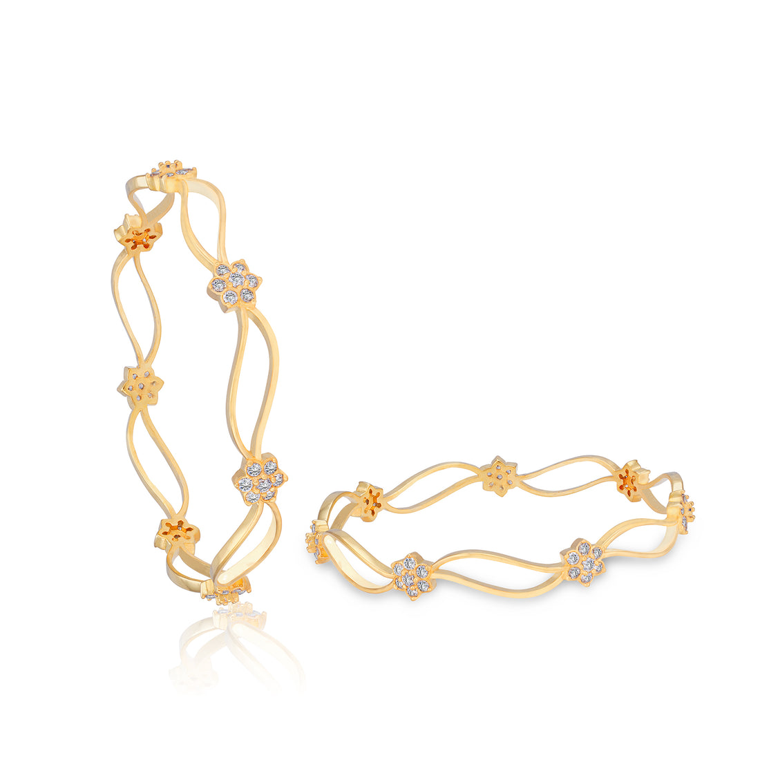 925 Sterling Silver Blooming Wavy Floral Gold Plated Bangles for Women