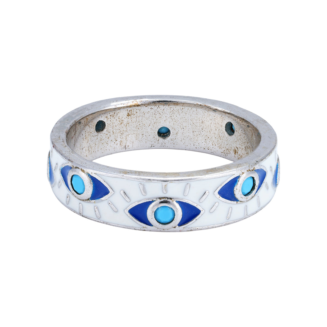925 Sterling Silver Blue Enamel Evil Eye Charm Band for Women