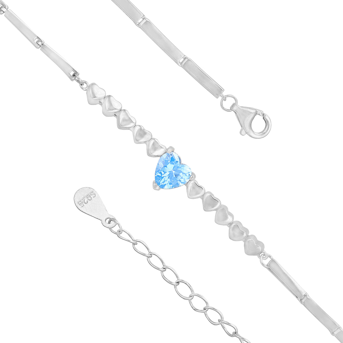 Sterling Silver Blue Heart Stone Mini Link Bracelet For Women