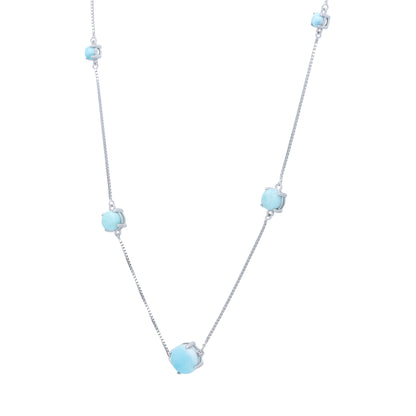 925 Sterling Silver Blue Larimar Layered Station Necklace for Women