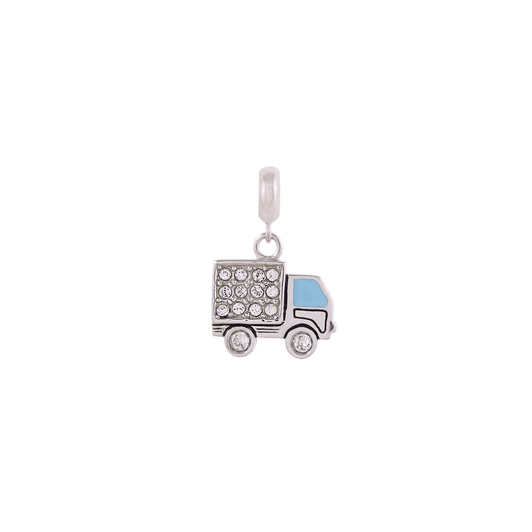 925 Sterling Silver Blue Mini Truck Rhodium Plated Pendant For Kids