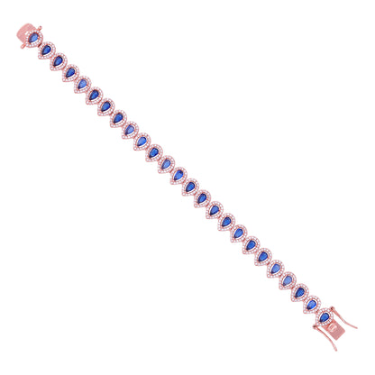 925 Sterling Silver Blue Sapphire Teardrop Illusion Sparkling Rose Gold Plated Bracelet for Women