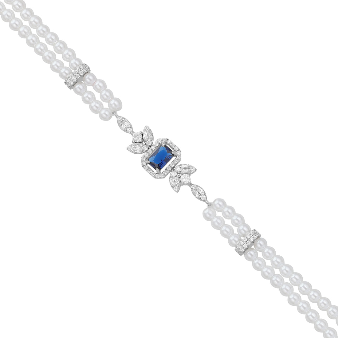 Sterling Silver Blue Stone Elegant Pearl Bracelet For Women