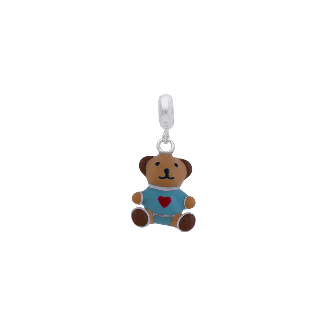 925 Sterling Silver Blue Teddy Bear Rhodium Plated Pendant For Kids