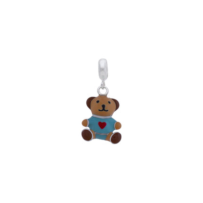 925 Sterling Silver Blue Teddy Bear Rhodium Plated Pendant For Kids