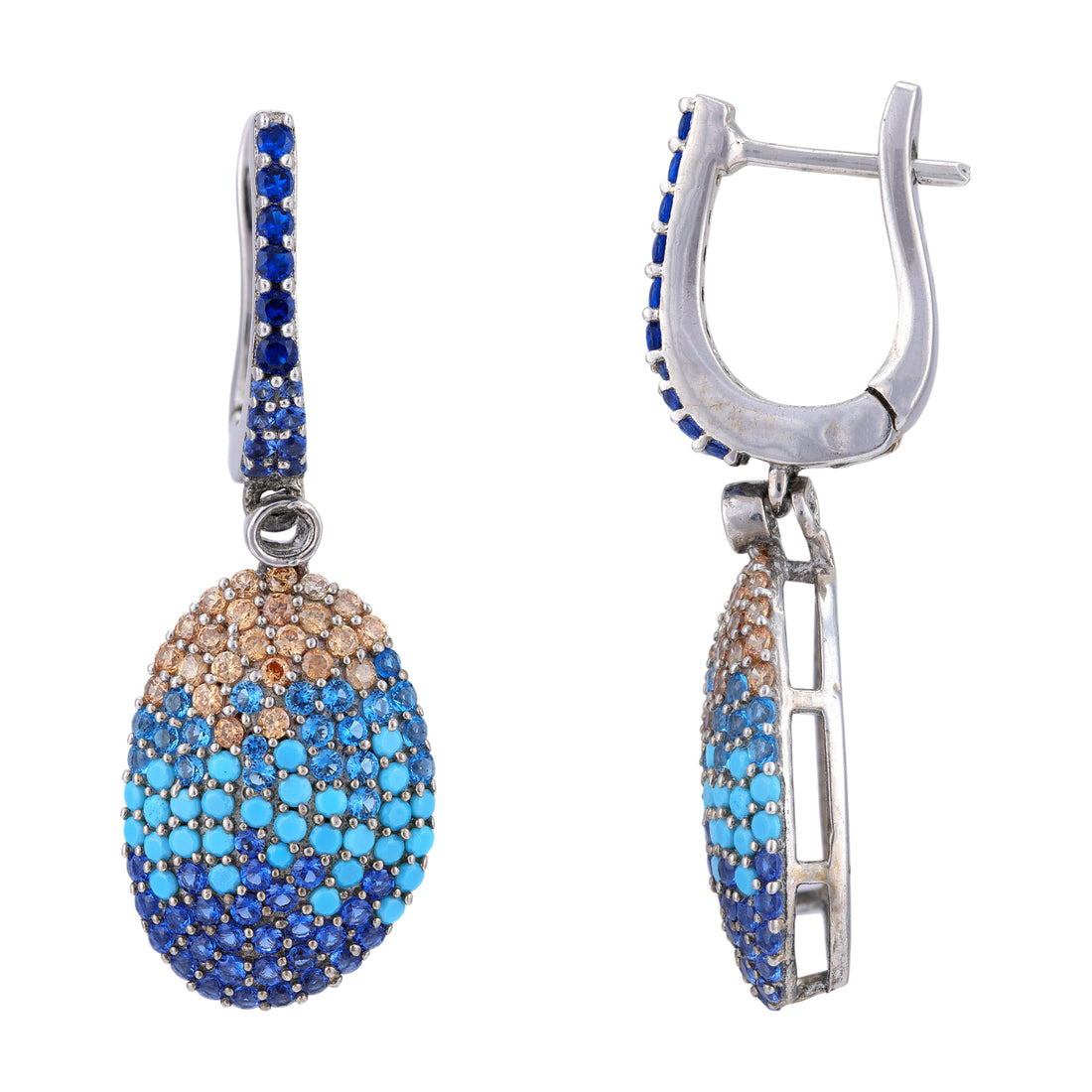 925 Sterling Silver Bold Blue Beige Oval Drop Earrings for Women