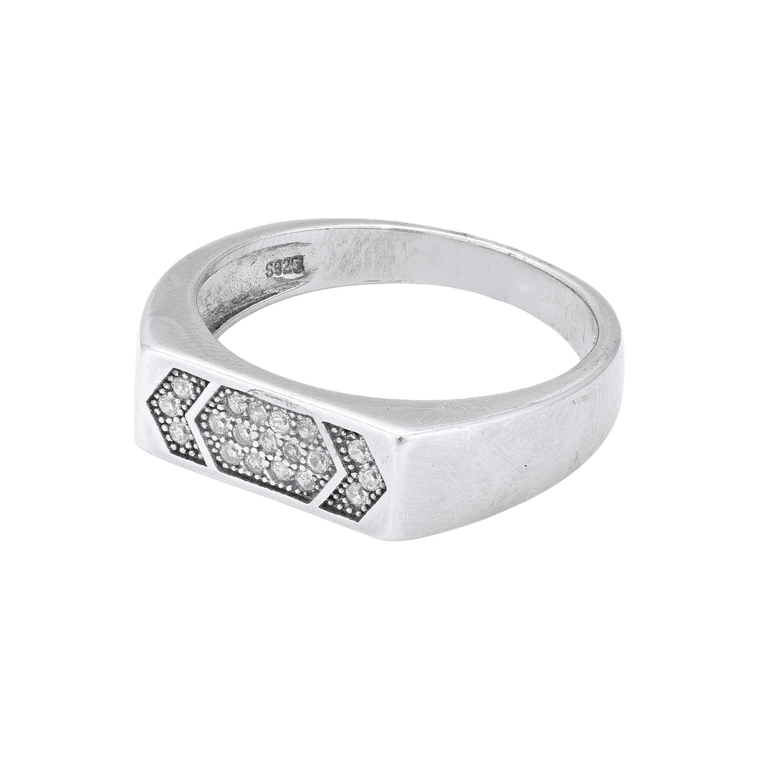 925 Sterling Silver Bold Rectangular Band Triple Hexagon Pave-Set Ring for Men