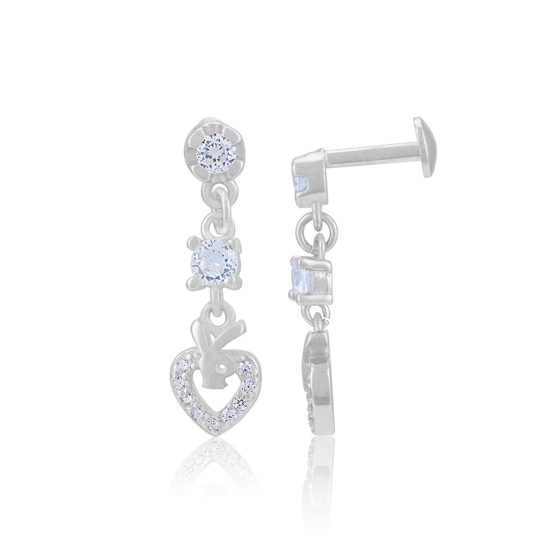 925 Sterling Silver Bunny Bling Rhodium Plated Dangler Earrings For Women