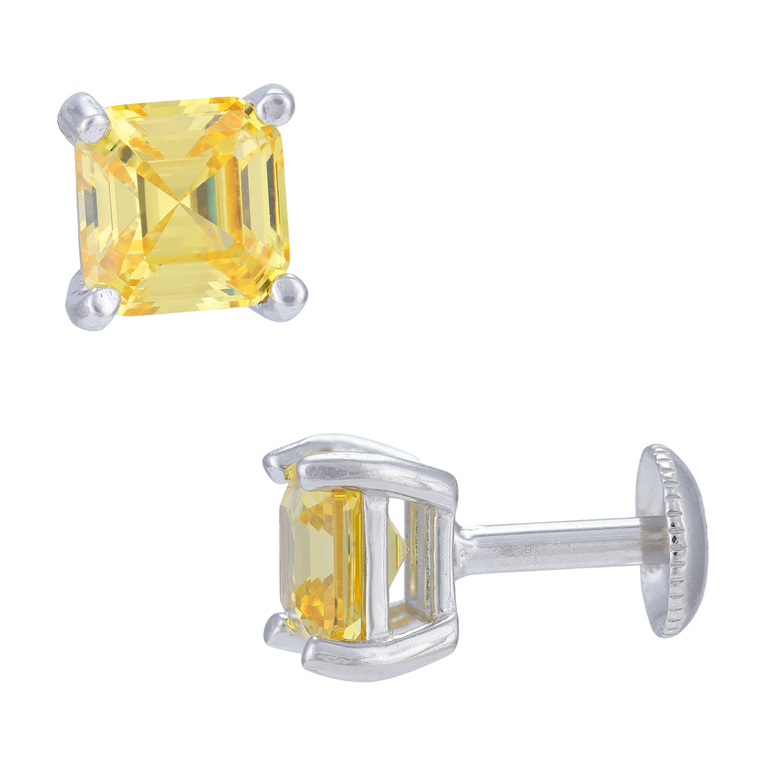 Sterling Silver Canary Chic Solitaire Rhodium Plated Stud For Women