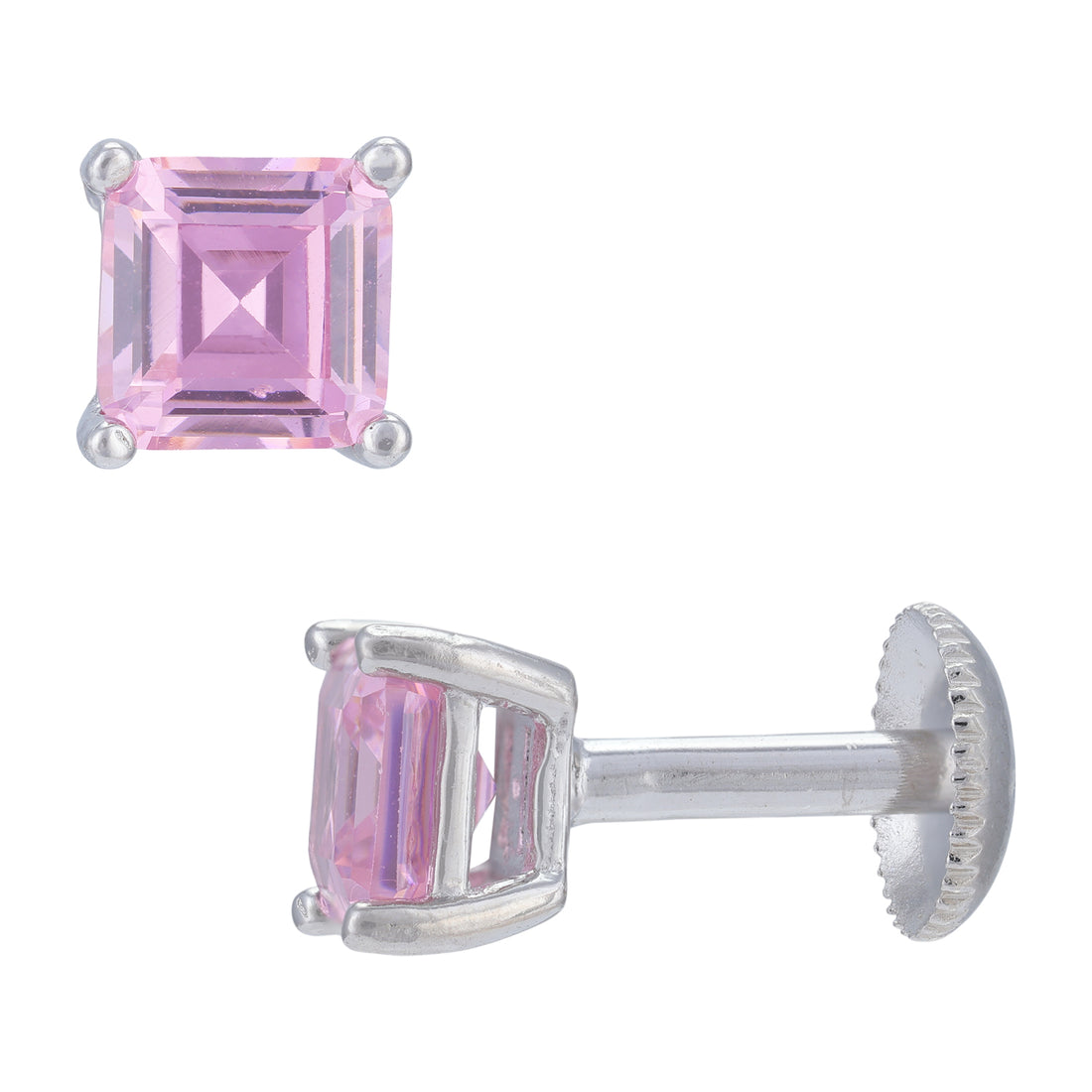 Sterling Silver Candy Quartz Square-Cut Rhodium Plated Stud For Women