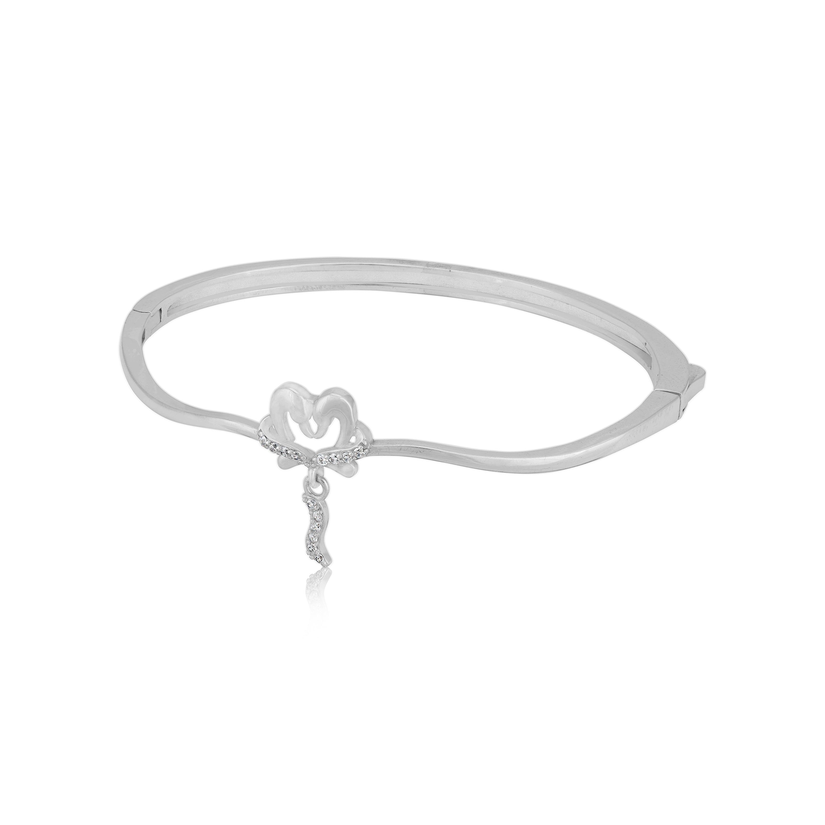 925 Sterling Silver Cascade Heart Drop Rhodium Plated Bracelet