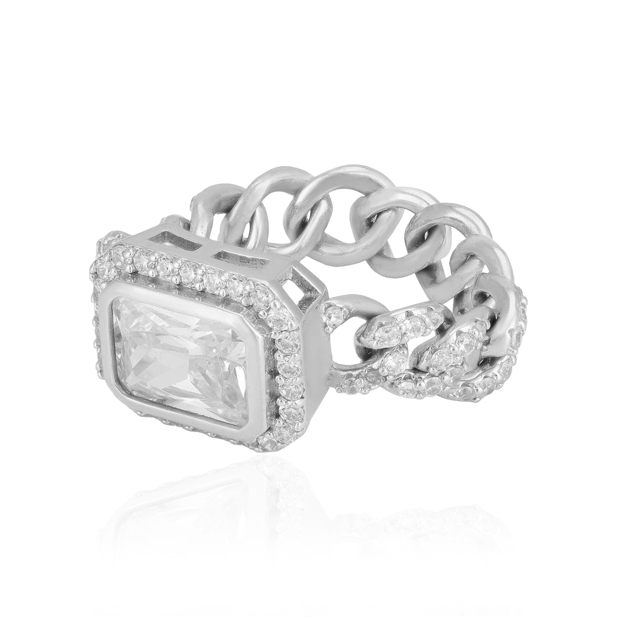 925 Sterling Silver Chain Weave Bold Solitaire Ring for Women
