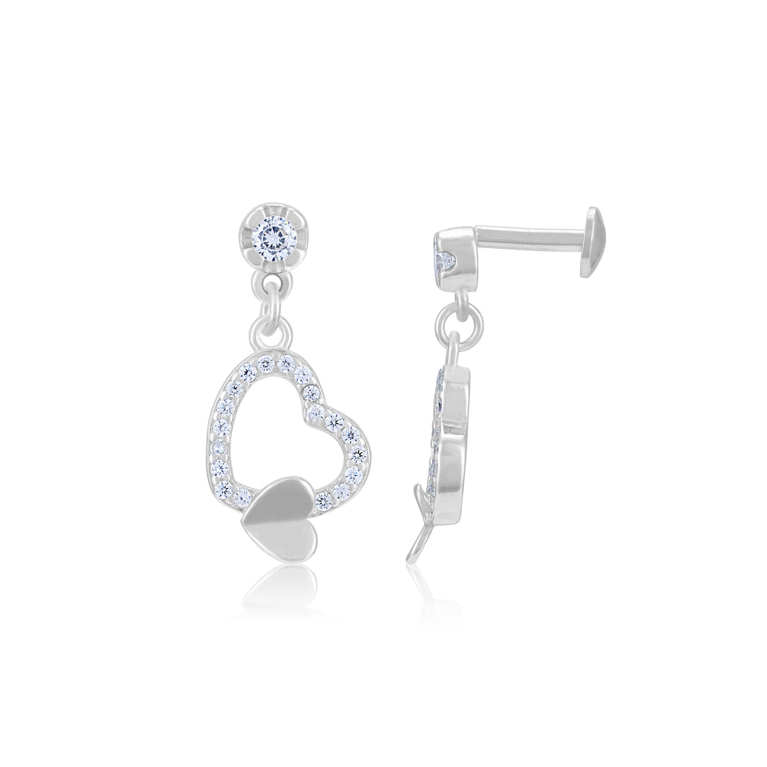 925 Sterling Silver Charming Two Heart Drop Earrings For Women