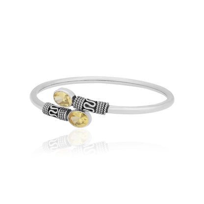 925 Sterling Silver Citrine Yellow Oxidised Kada for Women
