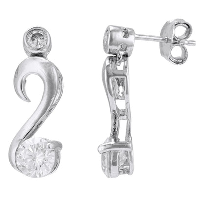 925 Sterling Silver Classic Flourish Hook Bottom Stones Rhodium Plated Earrings for Women