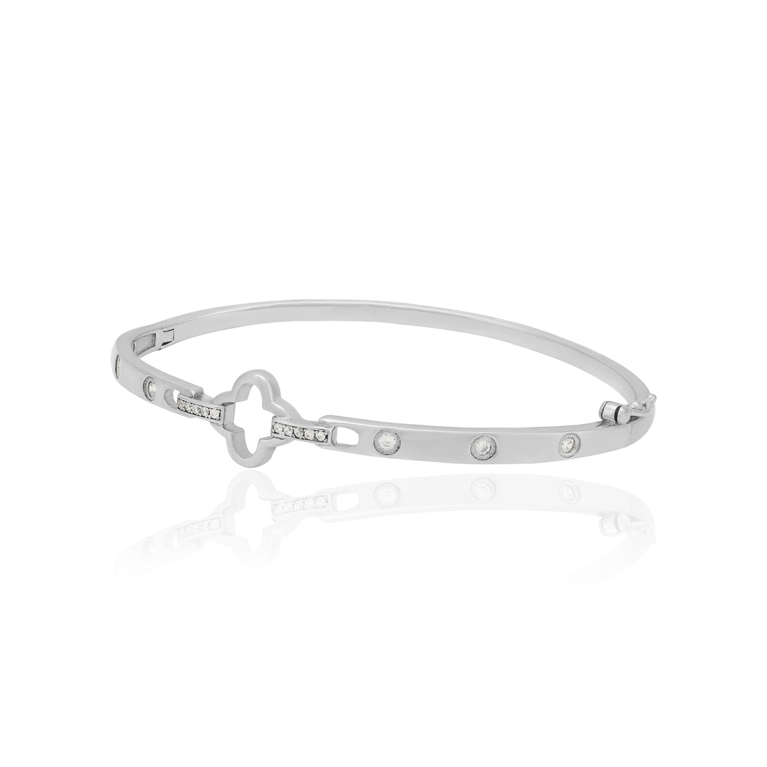 925 Sterling Silver Clover Stone Rhodium Plated Kada for Women