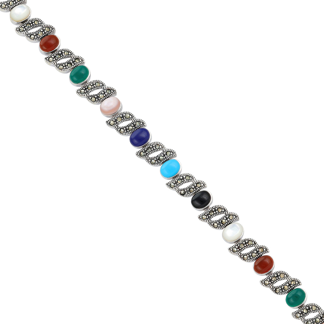  Sterling Silver Color Pop Leafy Marquise Bracelet For Women