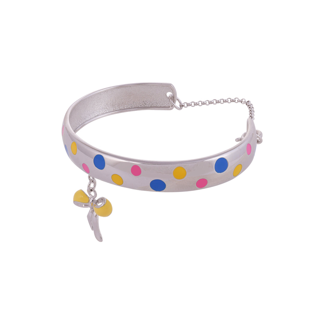 925 Sterling Silver Colorful Dots  Bow Drop Kada For Kids