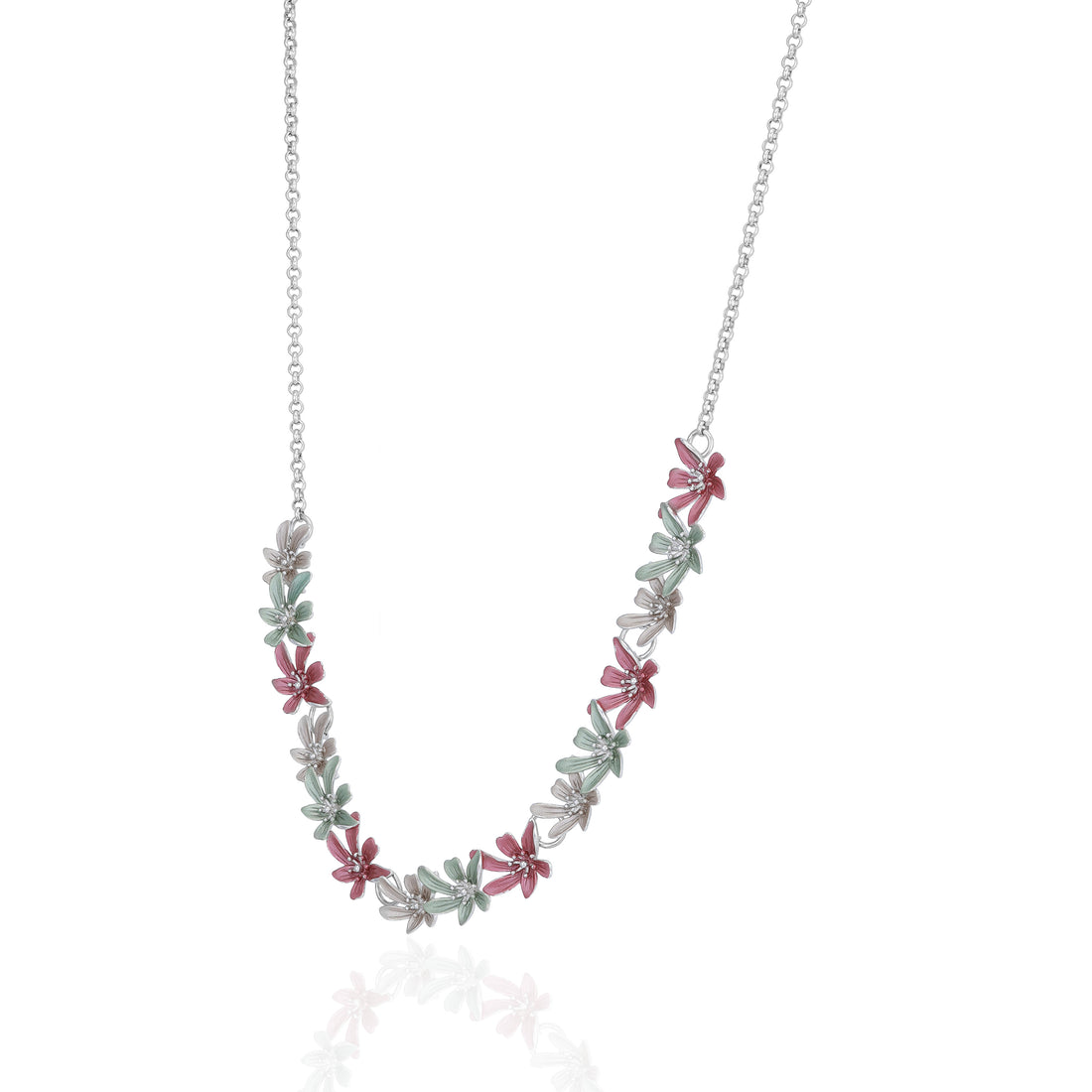 925 Sterling Silver Colorful Flower Cluster Link Statement Necklace for Women