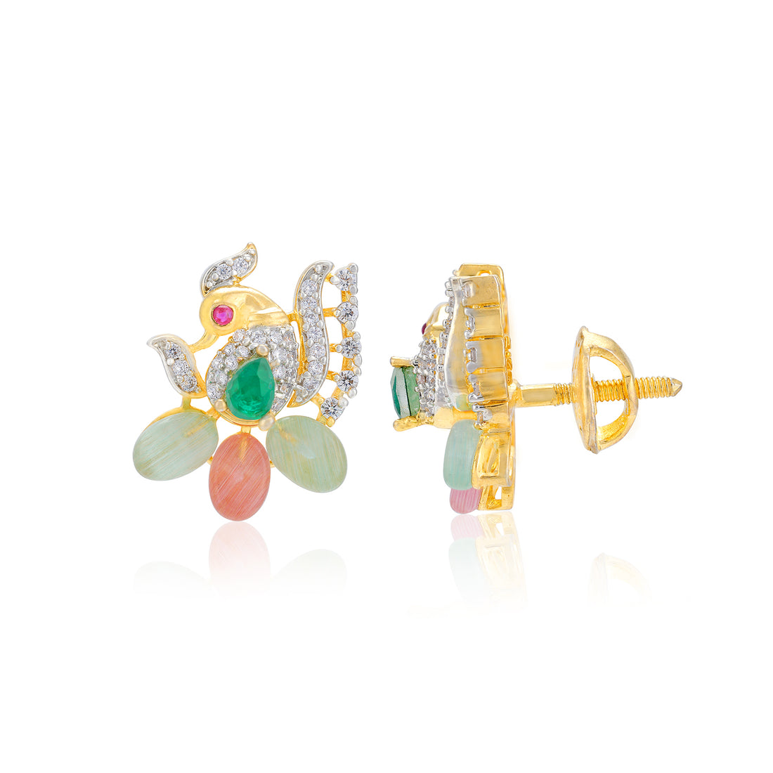 Sterling Silver Colorful Peacock Gold Plated Earrings For Women