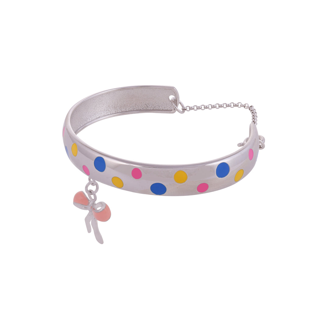 925 Sterling Silver Colourful Circles Bow Drop Kada For Kids