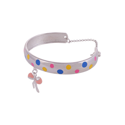 925 Sterling Silver Colourful Circles Bow Drop Kada For Kids