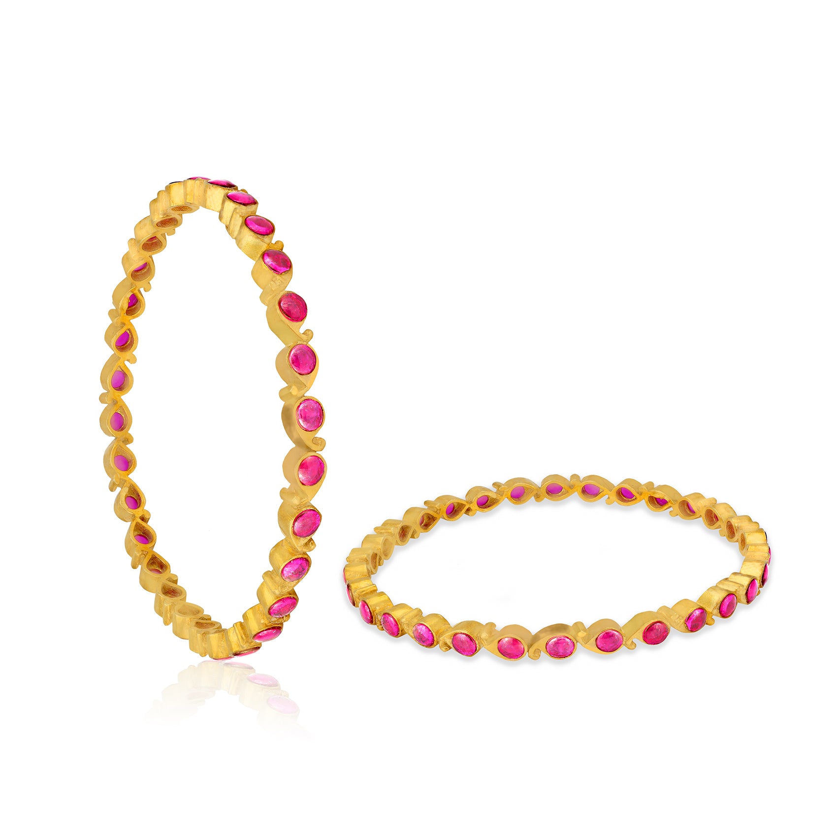 925 Sterling Silver Contemporary Ruby Beadline Gold Plated Bangles for Women