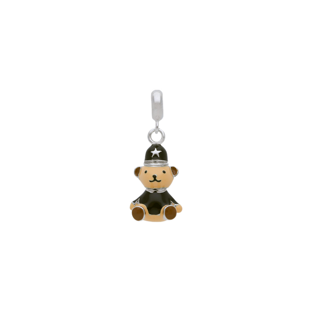 925 Sterling Silver Cop Bear Hero Rhodium Plated Pendant For Kids