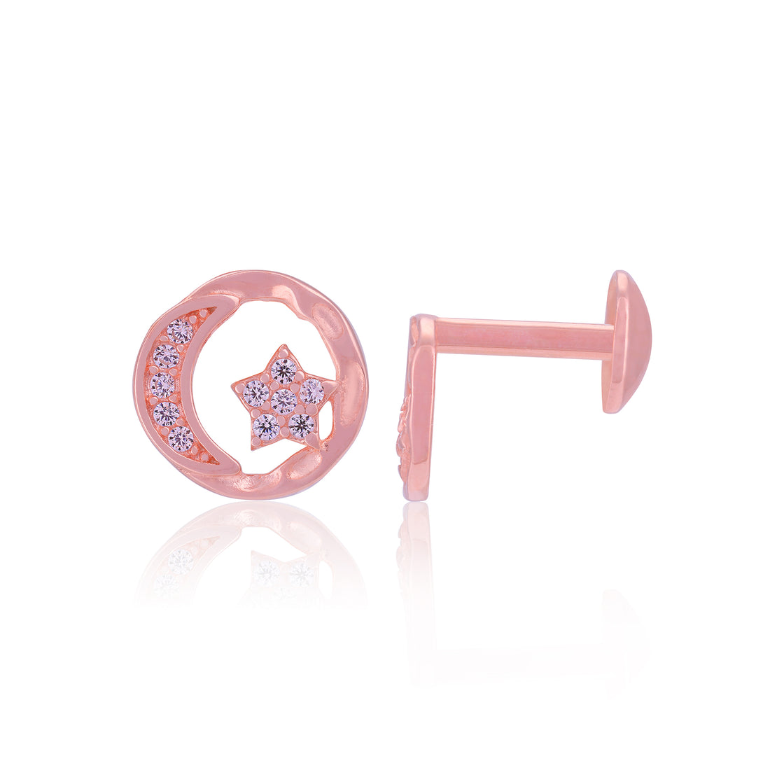 925 Sterling Silver Cosmic Moon Starry Rose Gold Plated Stud for Women