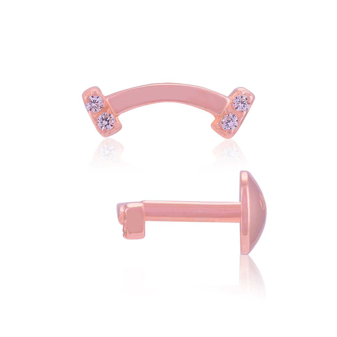 925 Sterling Silver Crescent Curve Rose Gold Plated Stud for Women