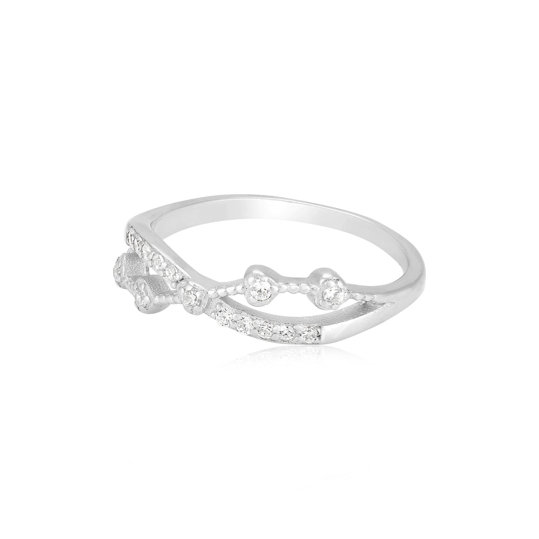925 Sterling Silver Criss-Cross Dotted Sparkle Band Rhodium Plated Ring for Women