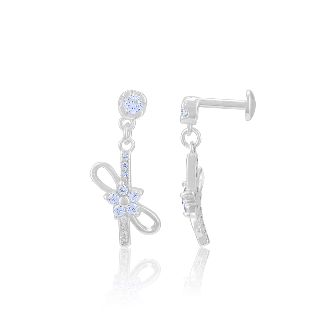 925 Sterling Silver Crystal Knot Floral Rhodium Plated Drop Earring for Women