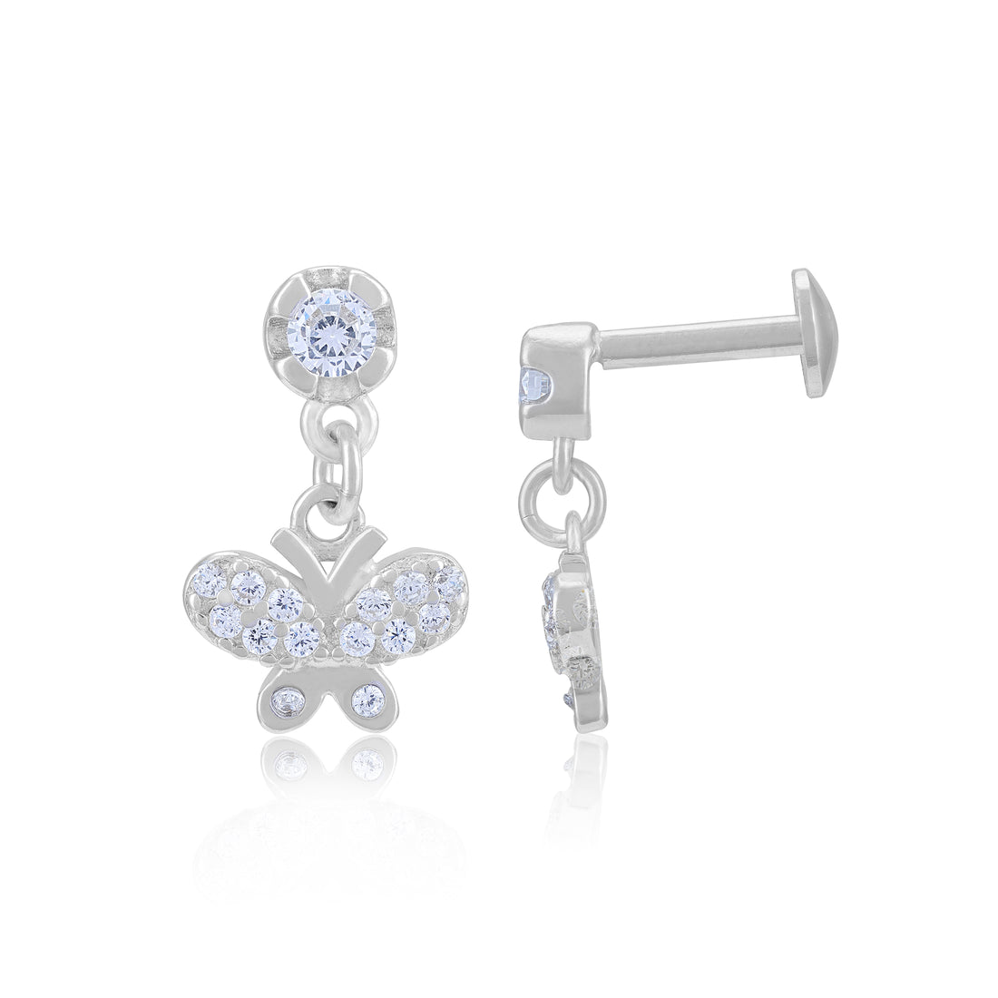 925 Sterling Silver Crystal Wings Drop Rhodium Plated Earring for Women