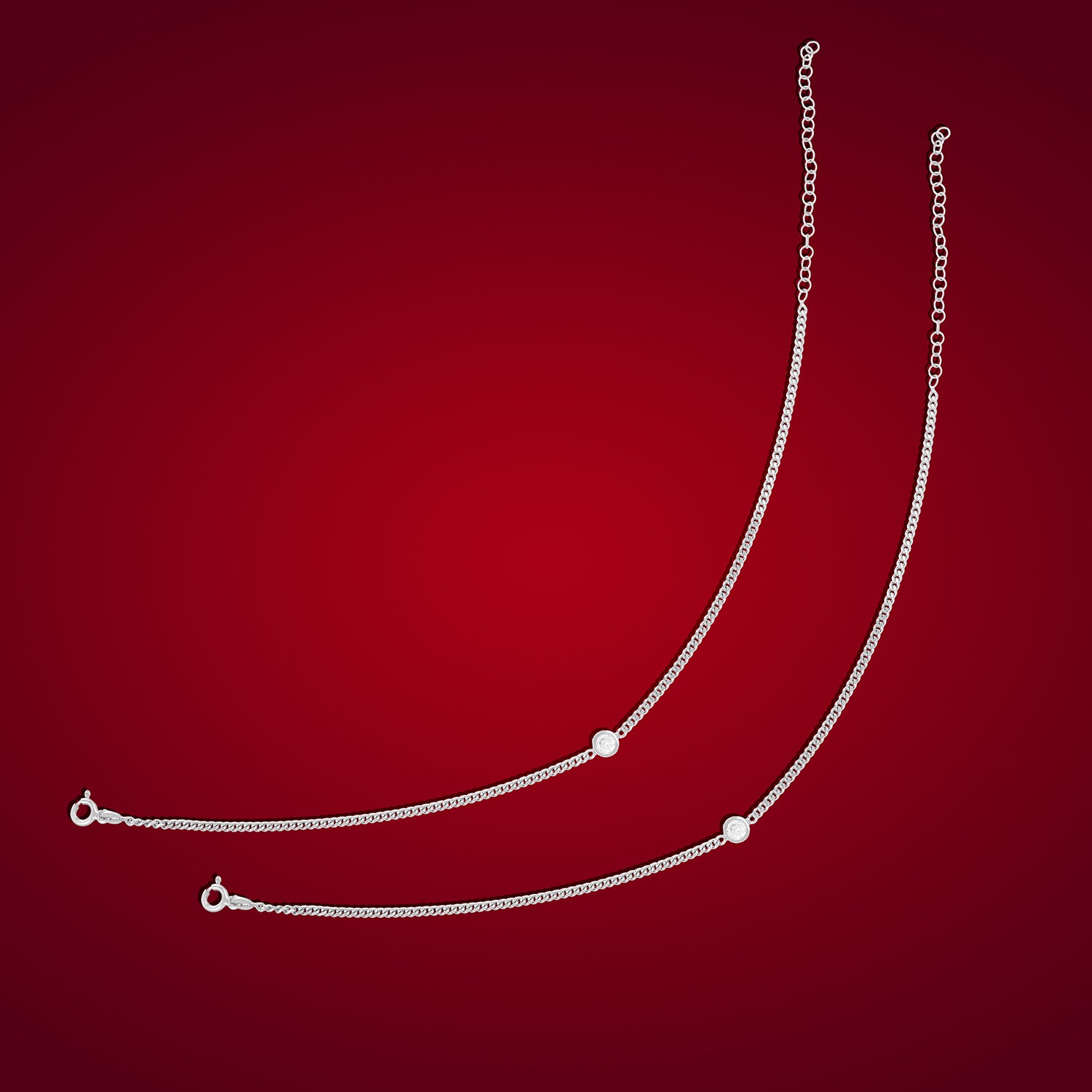 925 Sterling Silver Cuban Link Chain Solitaire Stone Anklets For Women