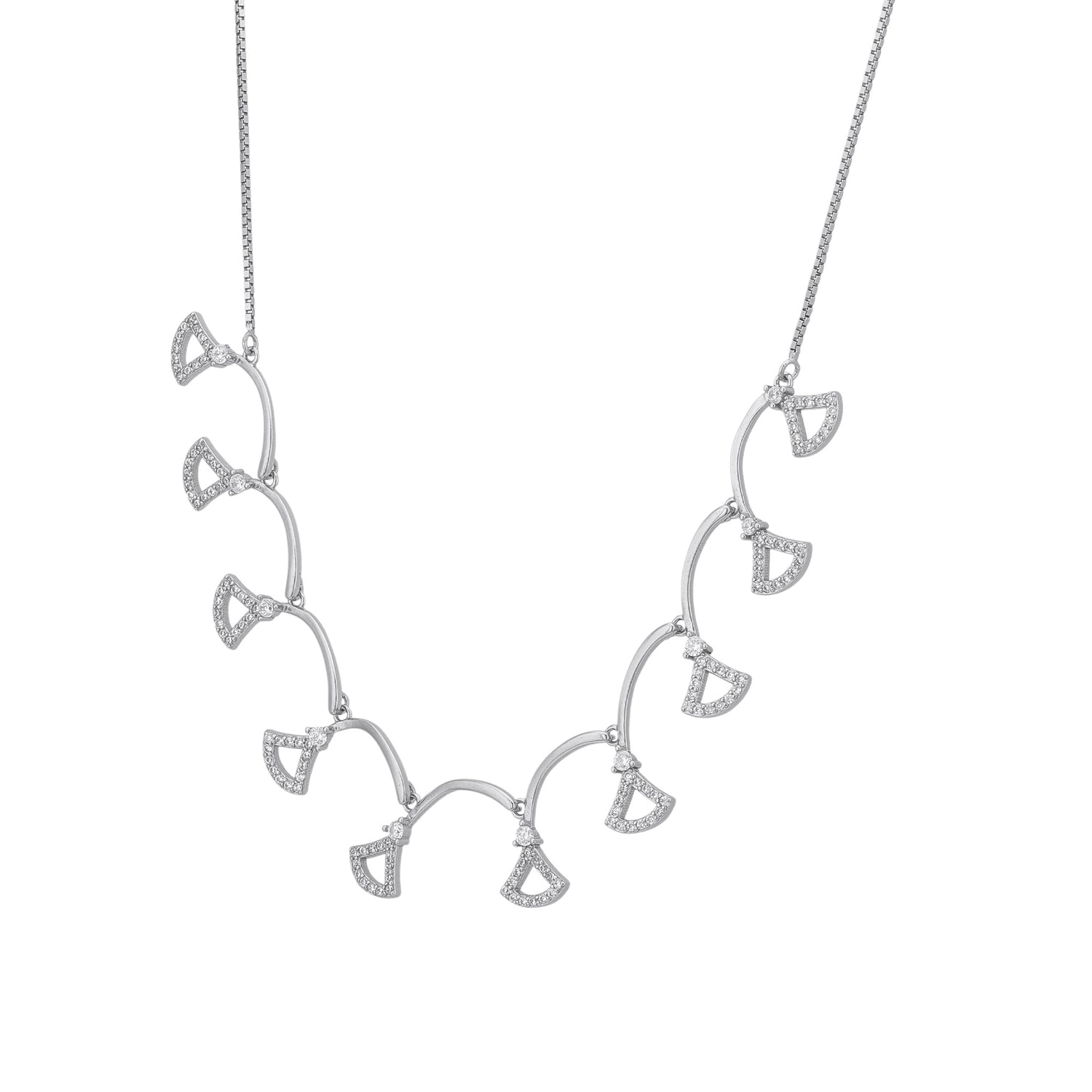 925 Sterling Silver Curved Cascade Fan Pendant Necklace for Women