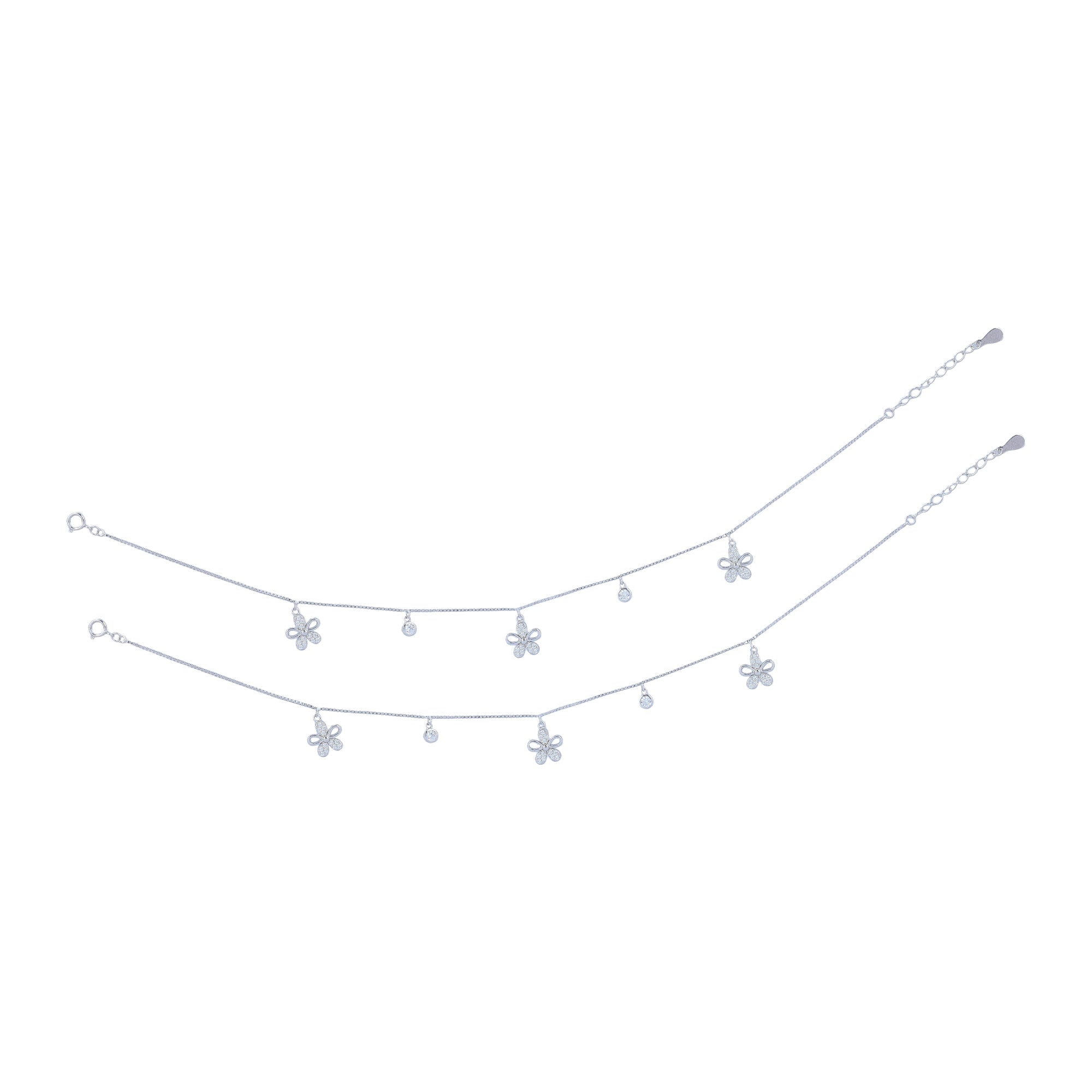 925 Sterling Silver Dainty Fleur Charm  Anklet For Women