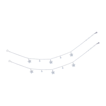 925 Sterling Silver Dainty Fleur Charm  Anklet For Women