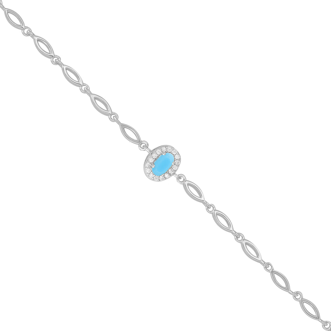 925 Sterling Silver December Month Oval Turquoise Birthstone Bracelet For Women