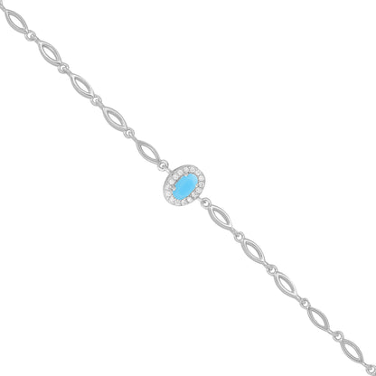 925 Sterling Silver December Month Oval Turquoise Birthstone Bracelet For Women