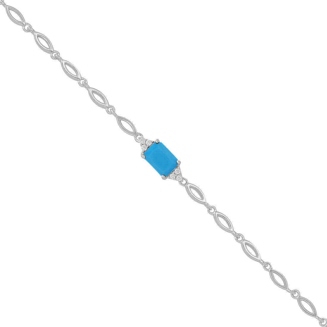 925 Sterling Silver December Month Square Turquoise Birthstone Bracelet For Women