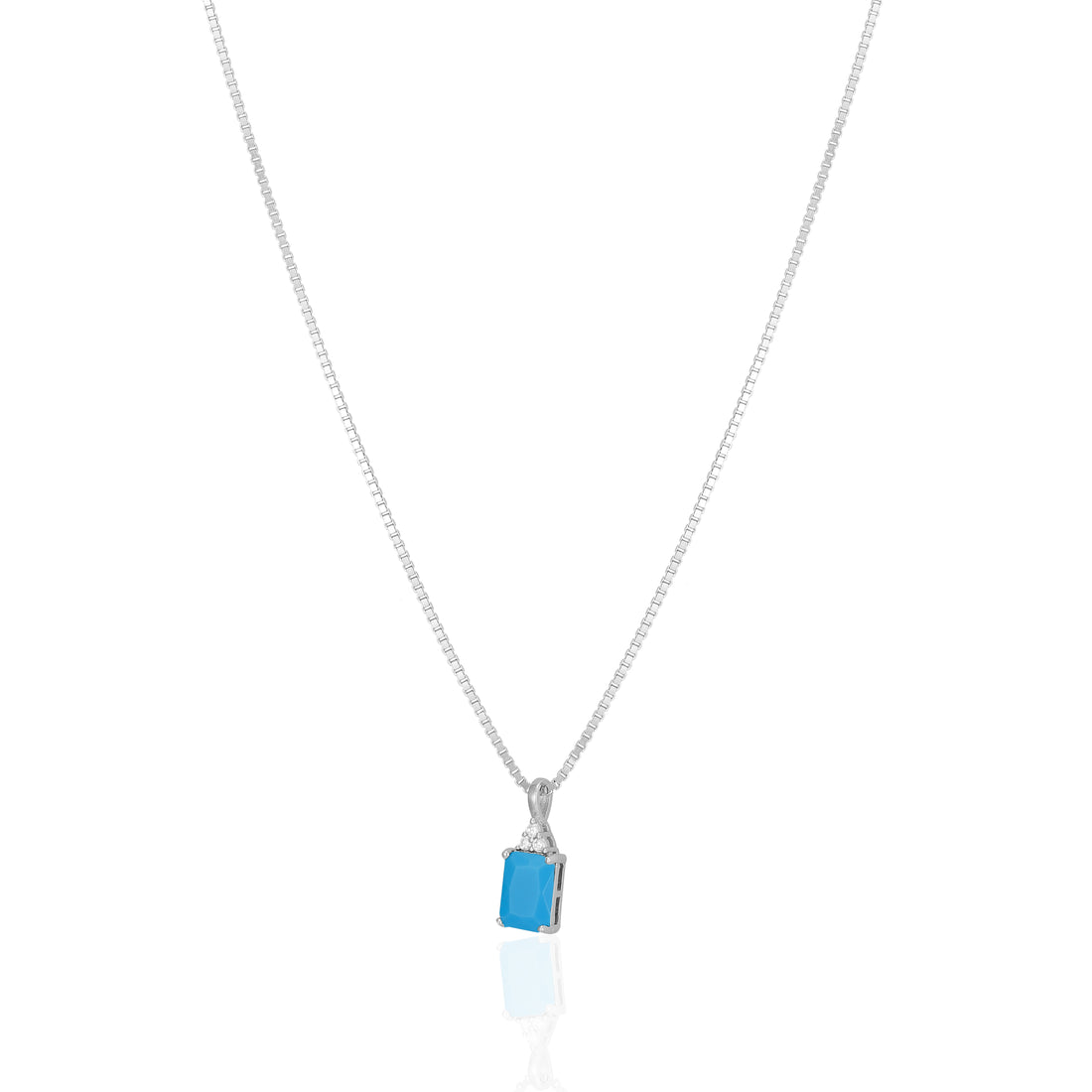 925 Sterling Silver December Month Square Turquoise Birthstone Chain Pendant For Women