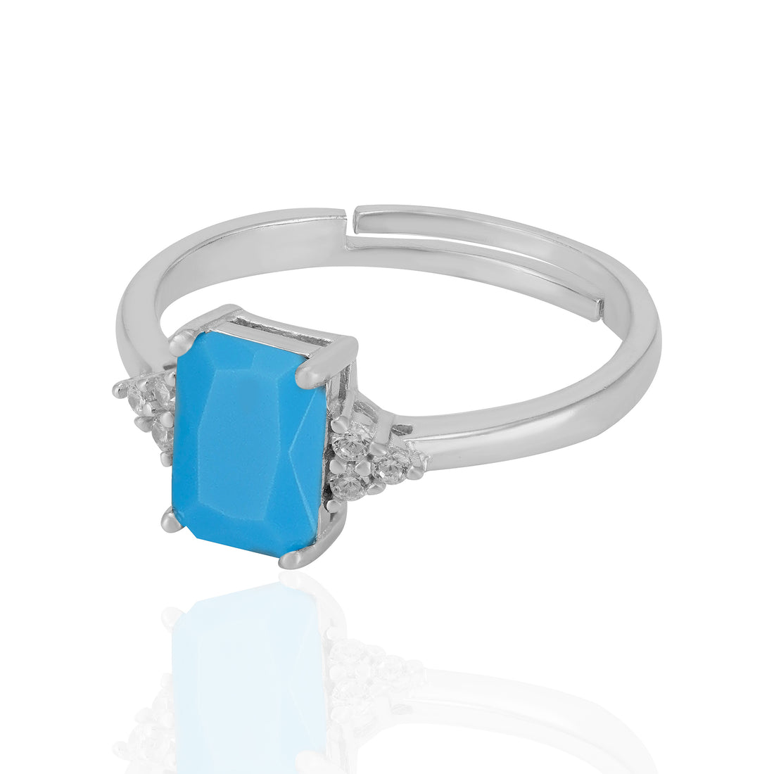 Sterling Silver December Month Square Turquoise Birthstone Ring For Women
